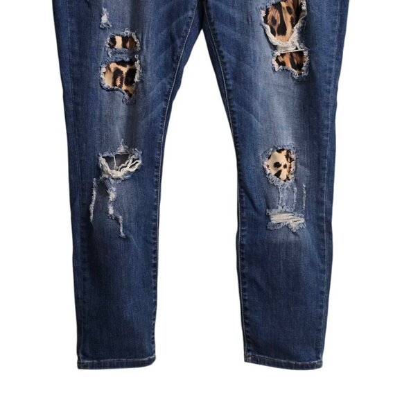 Judy Blue Leopard Print Patch Distressed Skinny Fit Jeans Sz 3XL - Picture 5 of 10